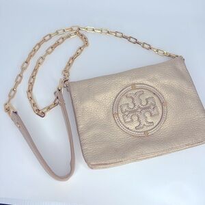 Tory Burch Leather Metallic Gold Chain Magnetic Close Crossbody Purse Bag